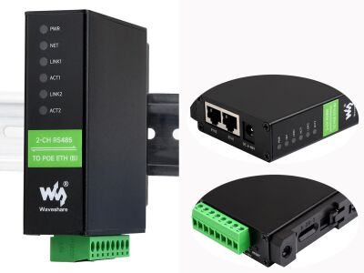 2-Ch RS485 to RJ45 Ethernet Serial Server, Dual channels RS485 independent operation, Dual Ethernet Ports - 2