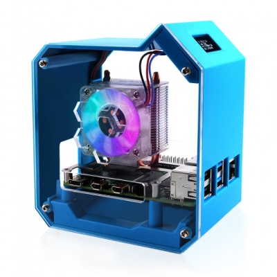 Mini Tower Kit For Raspberry Pi 4B, Desktop Computer Case, Strong Heat Dissipation, OLED Screen Display, Colorful LED - 4