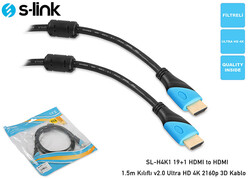S-Link HDMI to HDMI 1,5m 4K Kılıflı Kablo - Thumbnail