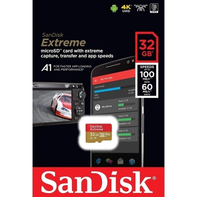 SDSQXAF-032G-GN6MN - SanDisk Extreme 32GB microSDHC 100/60MB/s A1 V30 UHS-I Memory Card - 1